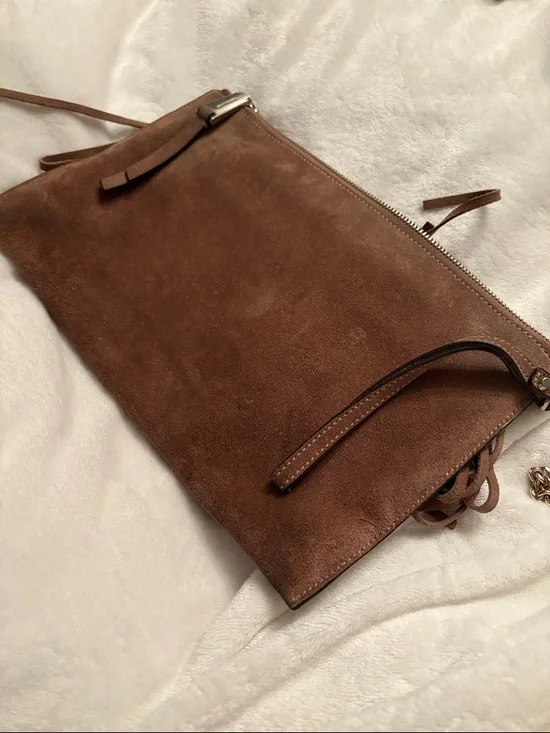 Michael Kors Brown Suede Fringe Wristlet Clutch with Stud Trim - Picture 2 of 5